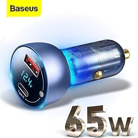 Baseus Particular Digital Display QC+PPS Dual Quick Charger Car Charger 65W With Mini White 1m 5A C-C Cable Black With E-mark Chip 1m 100W