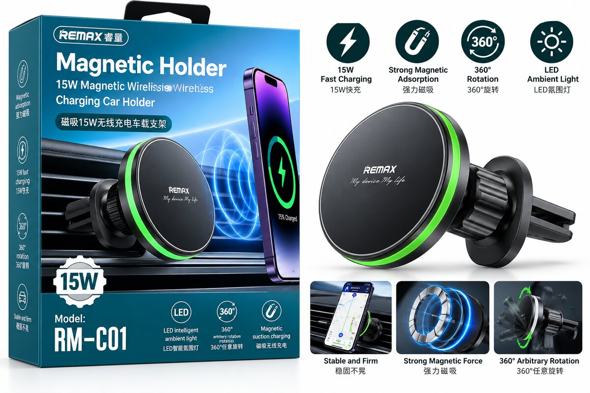 Remax "MagSafe Magnetic 15W Wireless Charging Car Mount RM-C01-60