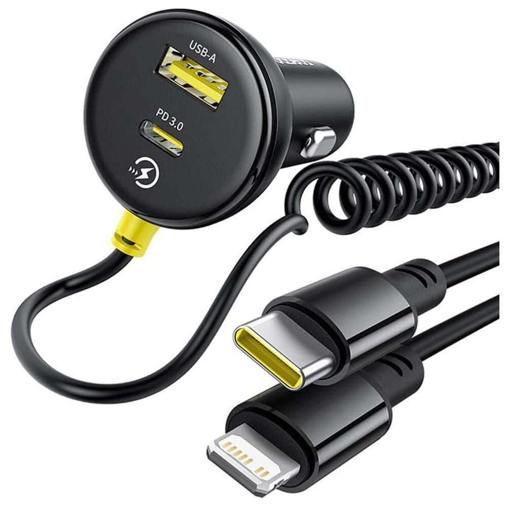 Baseus Circular Plastic Car Charger (U+C) + (C&L) Cable 60W Cosmic Black