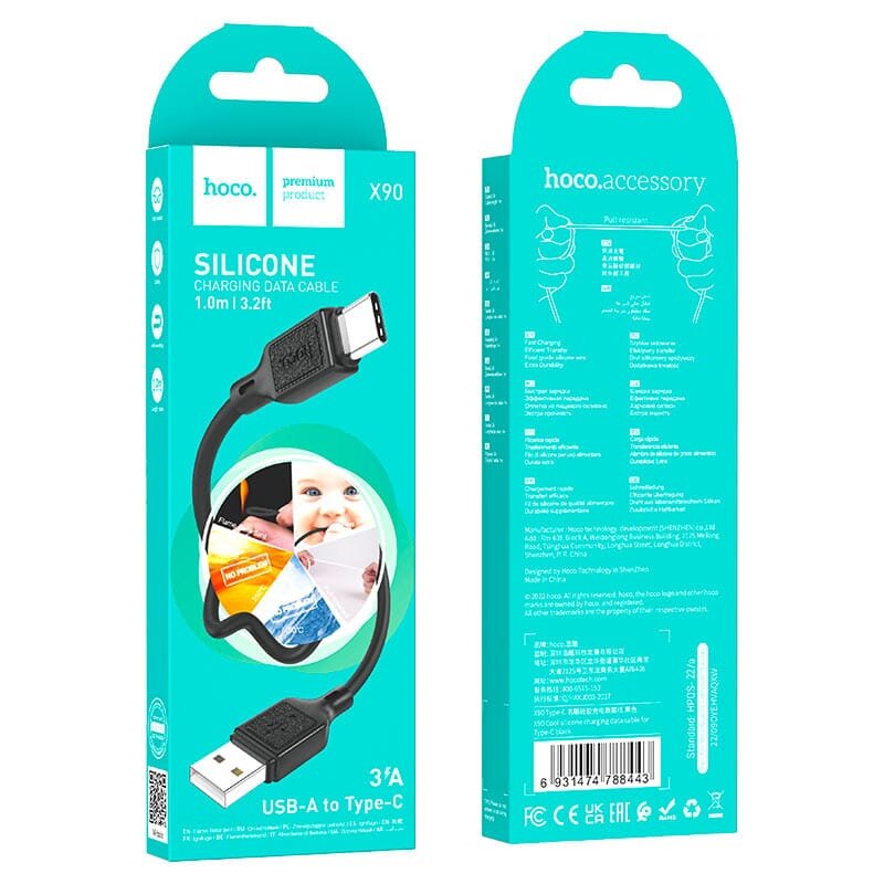 Hoco X90 Cool silicone charging data cable for Type-C Black