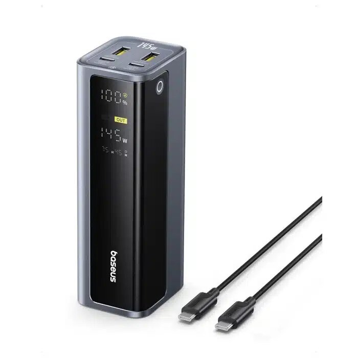 OS-Baseus EnerGeek GP12 Fast Charging Power Bank with Digital Display 20800mAh 145W Space Grey (Includes Type-C to Type-C Cable 1M 100W)