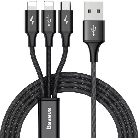 OS-Baseus Silky One-for-Three Fast Charging Cable USB-A to M+L+C 100W 1.5m Cosmic Black