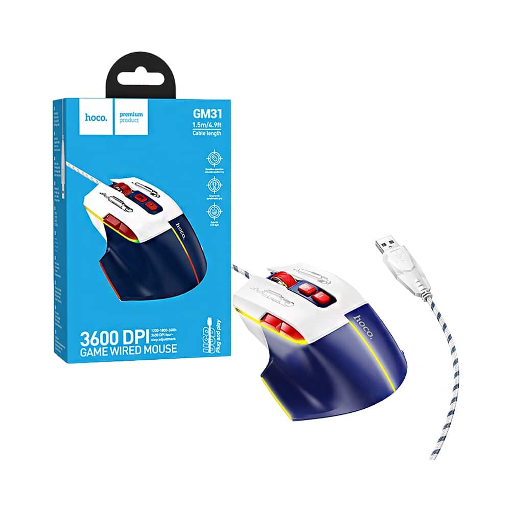 Hoco GM31 Overlord luminous gaming wired mouse white blue