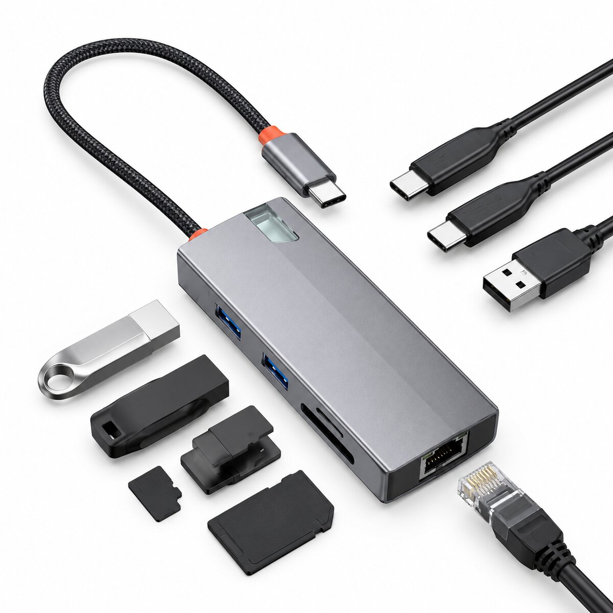 Hoco HB52 Wow 8-in-1 multi-function converter(HDTV+RJ45+SD/TF+PD+Type-C3.0+USB3.0*2) deep space gray