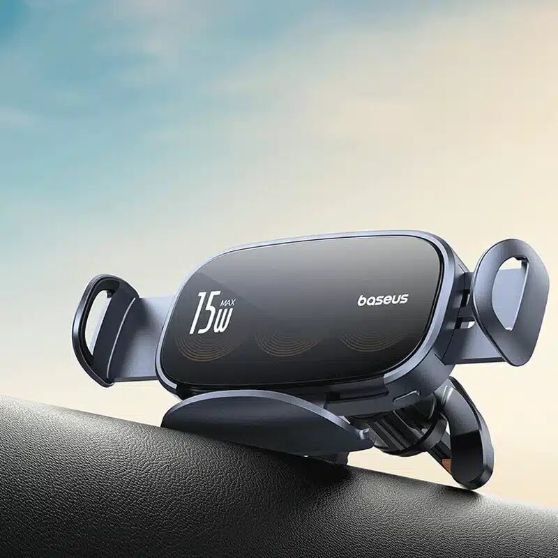 Baseus LightChaser Series Triple-Coil Wireless Charging Electric Car Mount Cluster Black