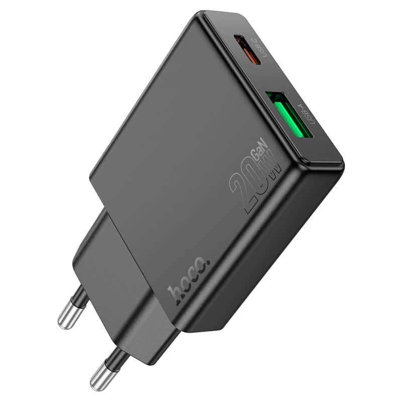 Hoco N38 Delgado dual port PD20W+QC3.0 charger(EU) black