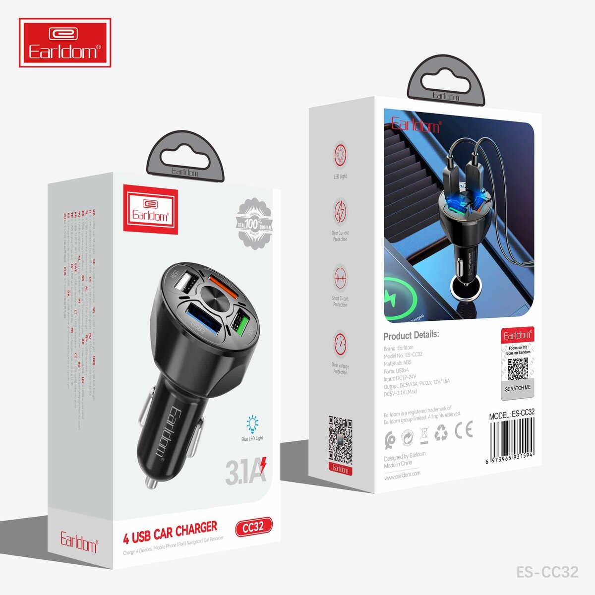 Earldom 4usb Car Charger CC32