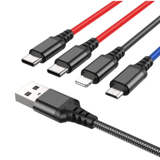 Hoco X76 4-in-1 Super charging cable(Type-C+Type-C+iP+Micro)