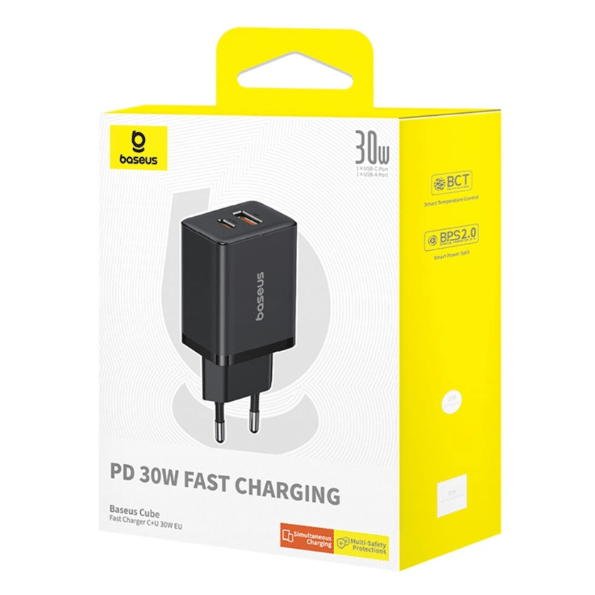 OS-Baseus Cube Fast Charger C+U 30W EU Cluster Black