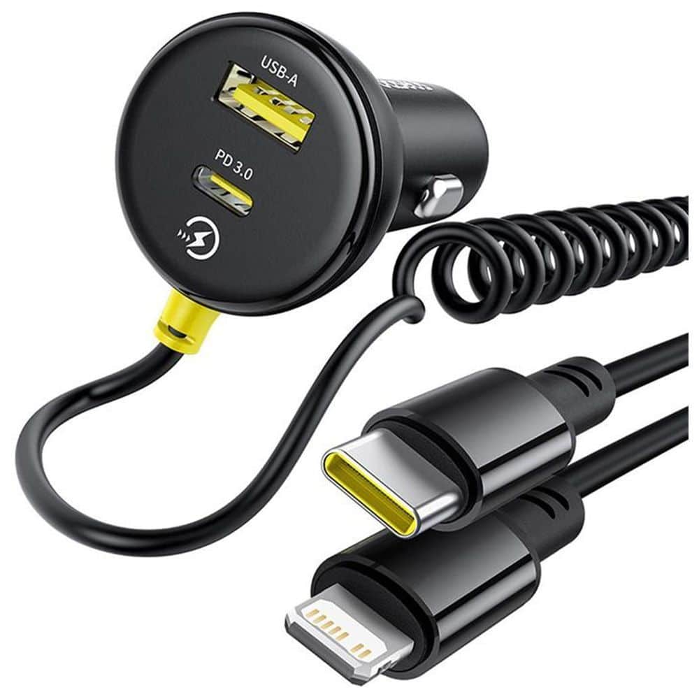 Baseus Circular Plastic Car Charger (U+C) + (C&L) Cable 60W Cosmic Black