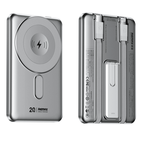 REMAX Magnetic 15W Wireless Power Bank with Built-in Foldable Stand 5000mAh CX-1 Silver