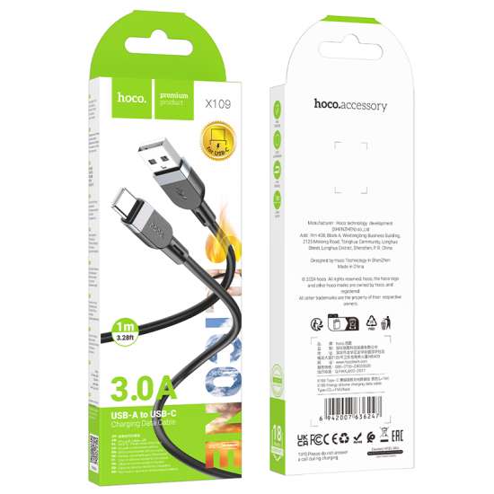 Hoco X109 Energy silicone charging data cable Type-C(L=1M) black