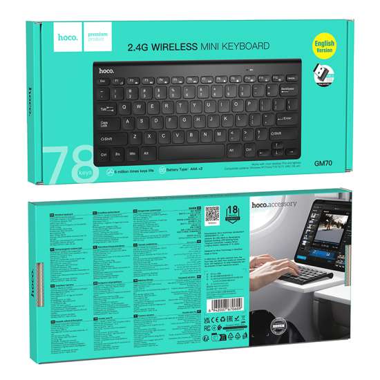 Hoco GM70 Dragon 2.4G wireless mini keyboard(english version) black